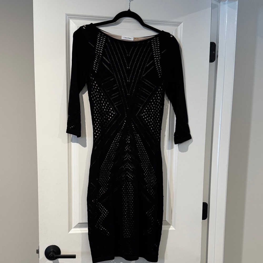 Calvin Klein Black Geometric Long Sleeve Dress